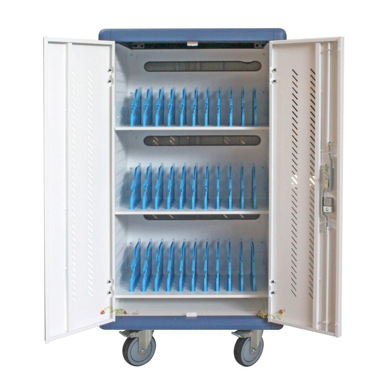 Techlypro Estación Charging Ventilada Trolley 30 Notebook Or Smartphone White/Blue