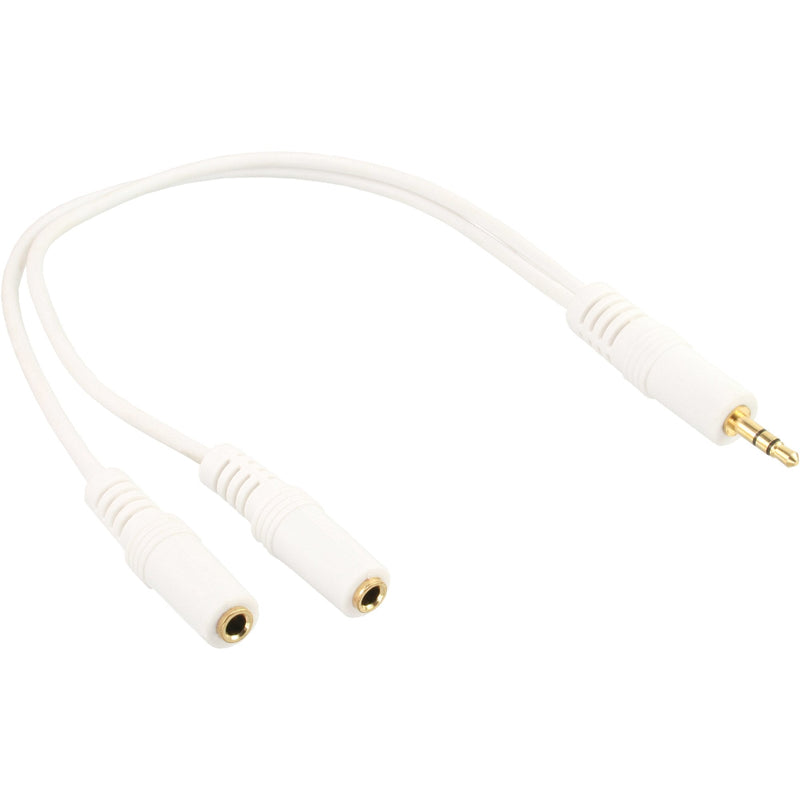 Inline Adapter Stereo 3.5MM Male a 2X 3.5MM Stereo Jacks White / Gold