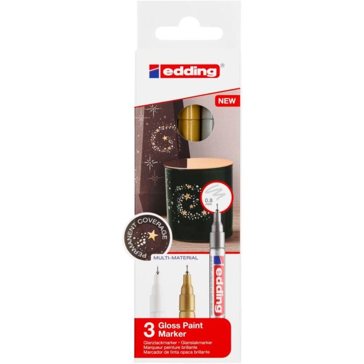 Edding 780 Pack 3 Markers Permanentes Ink Opaca - Punta Redonda - Trazo 0.8MM - Puntas Spare Part