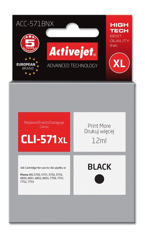 Activejet Ink ACC-571BNX (reemplazo Canon CLI-571BK XL - Supreme - 12ML - Black