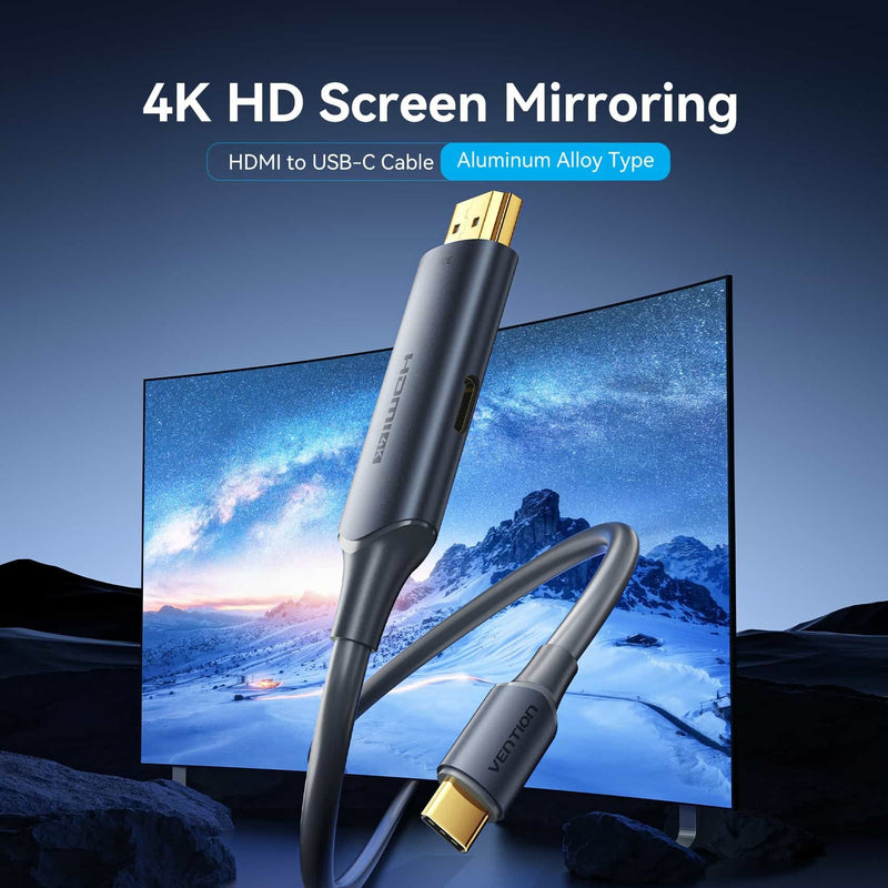 Vention Cable Converter HDMI 2.0 4K Ablhg USB Type-c Male HDMI Male USB Type-c PD 1.5M Grey