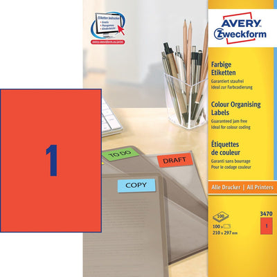 Avery Zweckform Labels 3470 Red 210,0 X 297,0MM — image 1