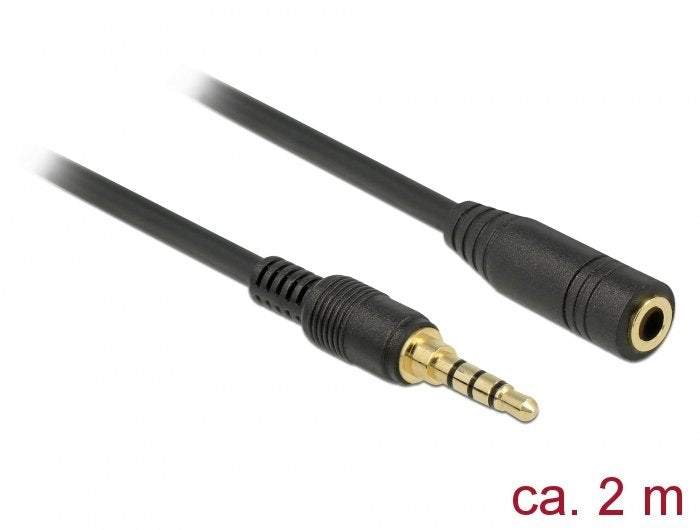 Delock Cable Extensión Stereo 3,5MM 4 Pines Male a Female 2M Black