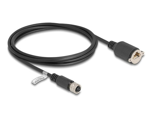 Delock M12 Cable D-kodiert 4 Pin Female a RJ45 Female CAT.5E FTP 2M Black — image 1