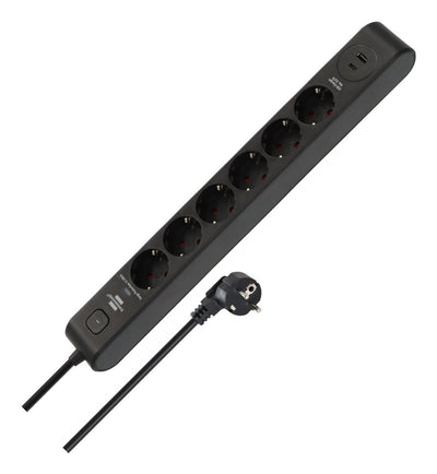 Power Strip Power Brennensilla 6 Sockets With 1 USB-C And 1 USB-A New/Antracita, 2 Metres Protection Contra So — image 1