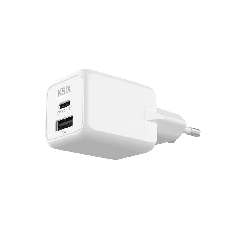 Ksix BCD20GANACB White Charger Network Eléctrica 1 X USB-C + 1 X USB-A 20W