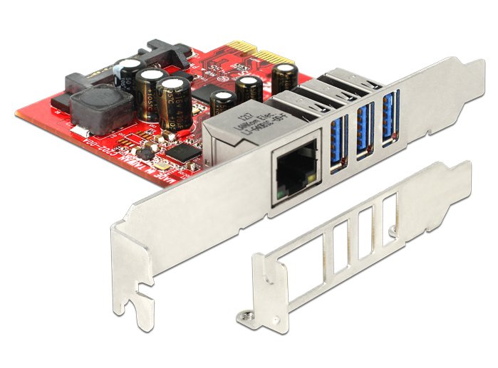 Delock 89382 Card Pci Express X1 a 3 X Externos USB 5Gbps + 1 X Externos Gigabit LAN - Factor Forma Perfil Low