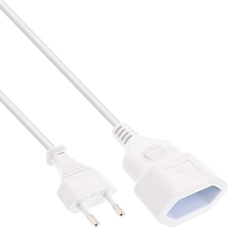 Inline Euro Type C Plug Power Extension Male a Female White 2M