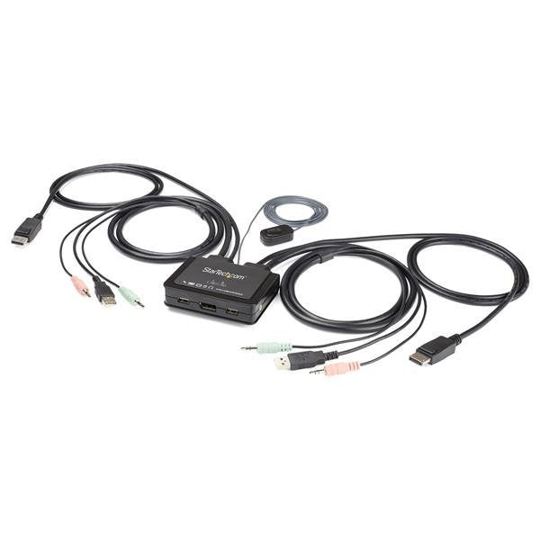 StarTech.com Switch Conmutador KVM 2 Ports DisplayPort 4K60HZ With Cables Incorporados, Usb, DisplayPort, USB