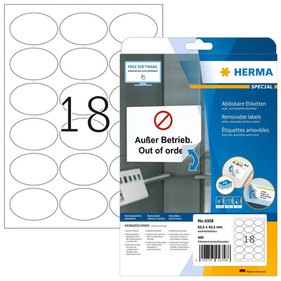 Herma Label . A4 White 63,5X42,3MM Ovalado Desenfundable. Paper 450 Units — image 1