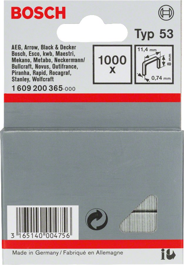 Bosch Professional Clips Alambre Thin Type 53, 8/11,4MM, Clip 1.000 Pieces 1609200365