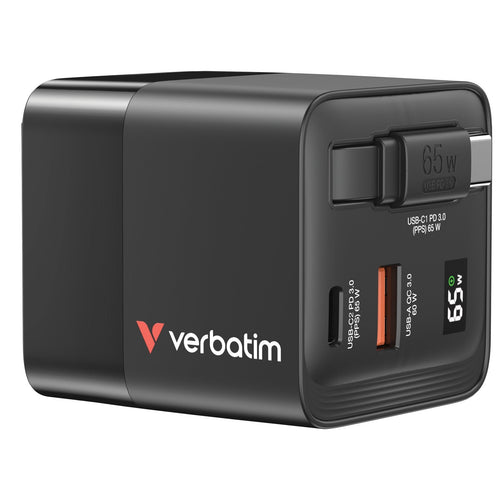 Verbatim Wall Charger Universal GaN Charger 1x USB Type-c 1x USB 1x USB Type-c Male 65W — image 1