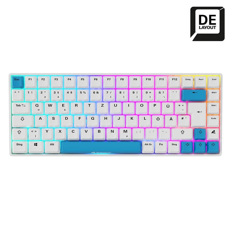 Sharkoon Teclado German Skiller SGK50 S3 Pbt, Gaming Blanco/Azul Claro, Disposición de, Gateron G Pro 3.0 Yell