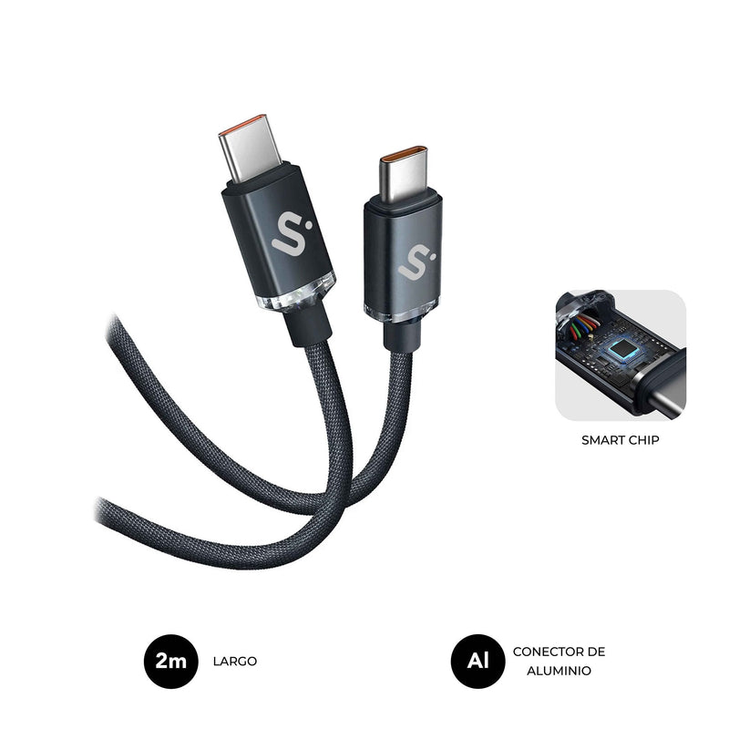 Subblim Cable Optimus 60W USB-C/USB-C 2M Black 60W/ Length 2M/ USB-C &harr, USB-C/ Pd