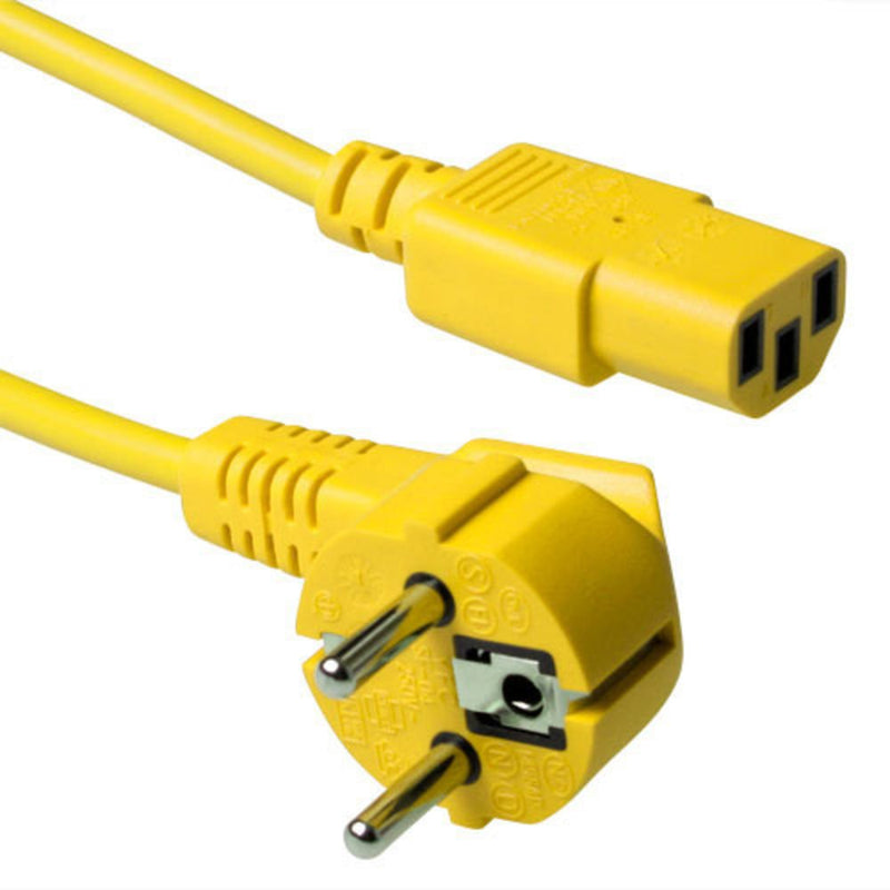 Powercord Mains Connector Schuko Cee 7 Male (angled) - C13 IEC 60320 Yellow 5M