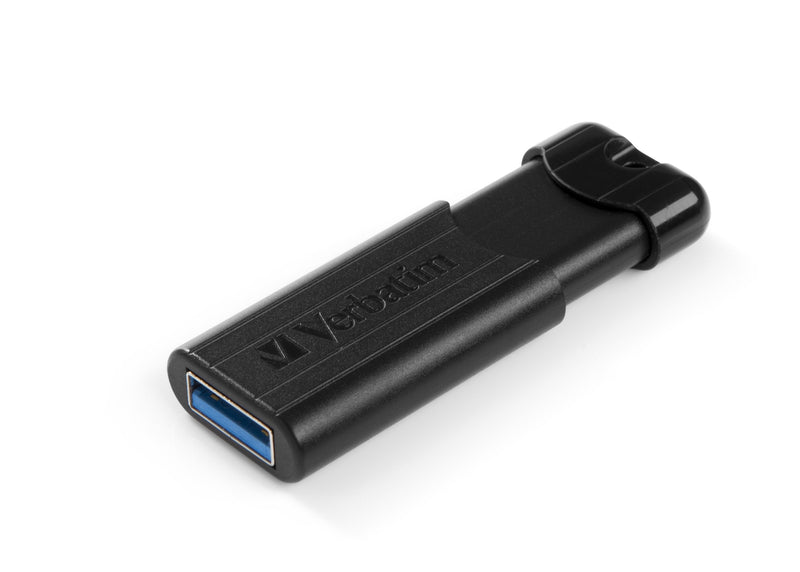 Verbatim USB Flash Drive Pinstripe 128GB High Speed Retractable USB 3.2 Black