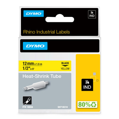Dymo Rhino Tape ID1-12, Black Sobre Yellow 12MMX1'5M, Tubo Termorretractil (S0718310) — image 1