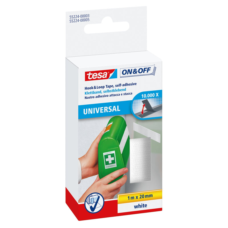 Tesa On&off Universal Tape Velcro White 1M 20MM
