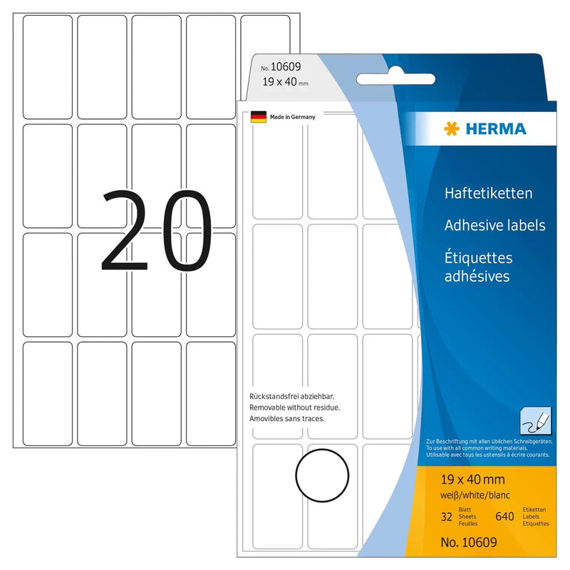 Herma Labels Multiusos Blancas 19X40 Mm Removibles 640 Units