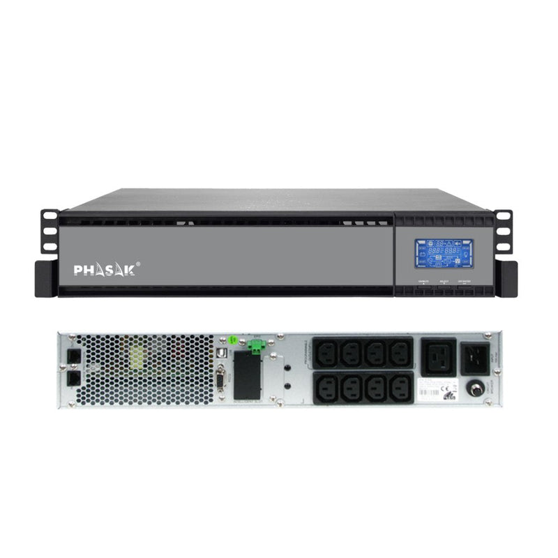 Phasak UPS Online Rack 3000VA Online LCD 3000VA-2700W 8 Salidas Formato Rack