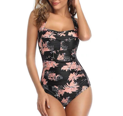 Lace-up Swimwear With A Slenderizing Design  Solid-color Womens Swimsuit