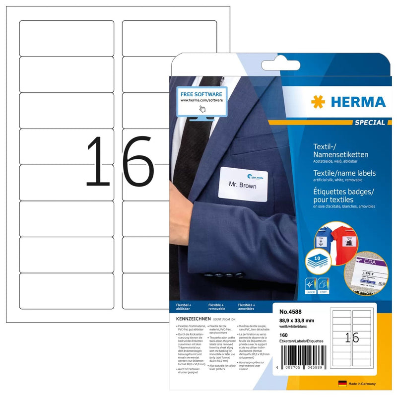 Herma Textil/Labels Nombre A4 88.9X 33.8MM White 160 St.