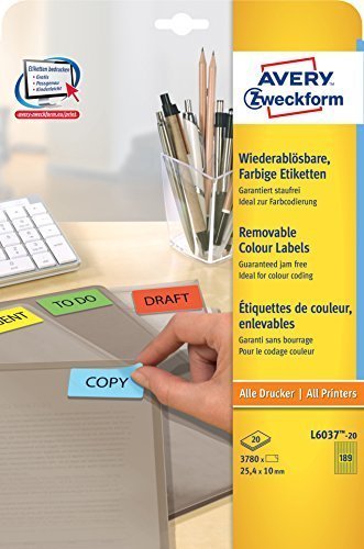 Avery Zweckform Labels L6037-20 Yellow 25,4 X 10,0MM — image 1