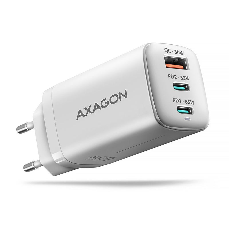 Axagon Charger ACU-DPQ65W 1x USB-A / 2x Usb-c, PD 3.0 / QC4 + / Pps, 65W, White