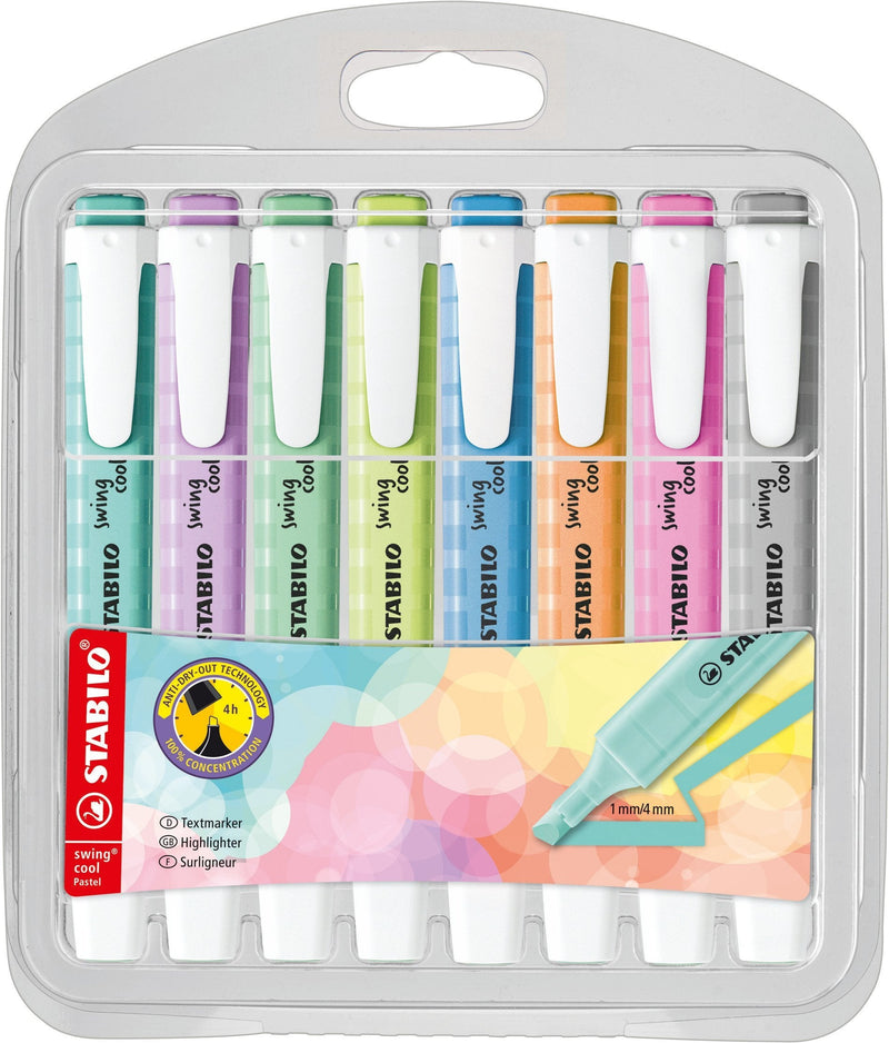 Stabilo Swing Cool Pastel Pack 4 Marcadores Fluorescentes - Body Flat - Punta Biselada - Trazo Entre 1 And 4MM