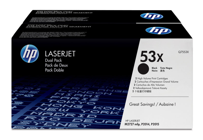 HP Genuine Toner 53X Black Pack 2 Units Q7553XD