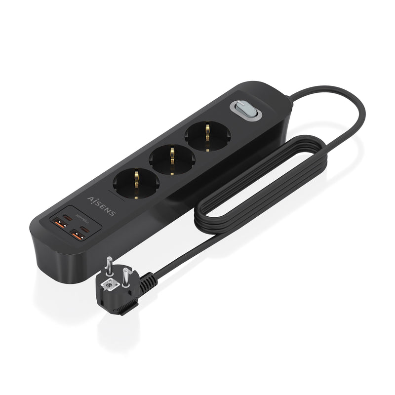 Aisens Power Strip With Switch ASPS-2A2C11-BK 3 Sockets Power 2 USB 2 USB Type-c Cable 1.4M Black