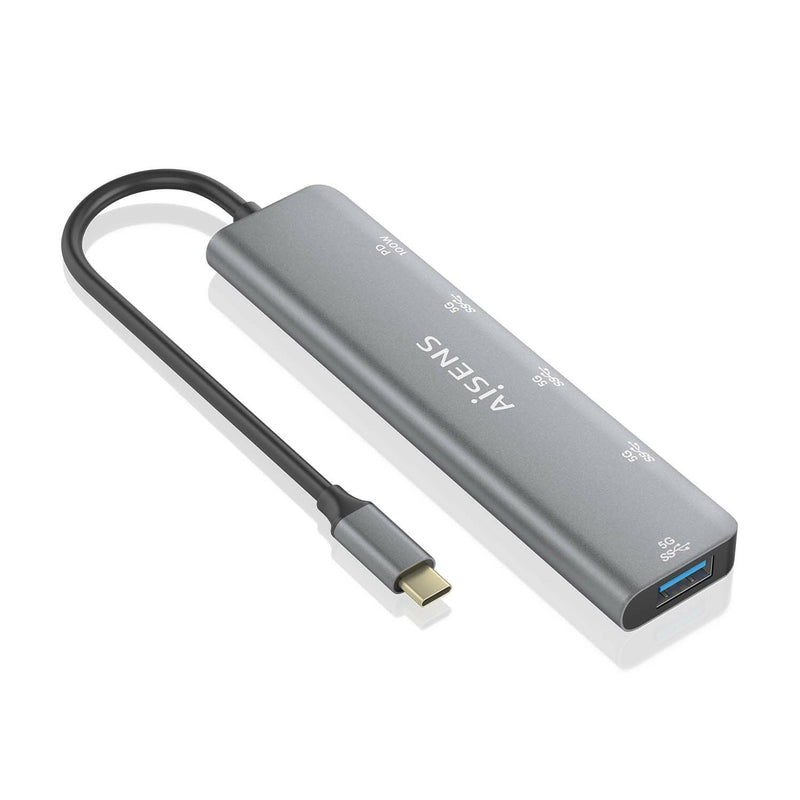 Aisens Hub USB 3.2 GEN1 5G Usb-c, USB-C/M-1x USB-C PD100W/H-1x USB-C/H-3x USB-A/H, Grey 15CM