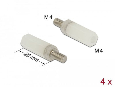 Delock Abstandshalter M4 X M4, Sechskant, Innen / Aussen, 20MM Natur 4 Pieces — image 1