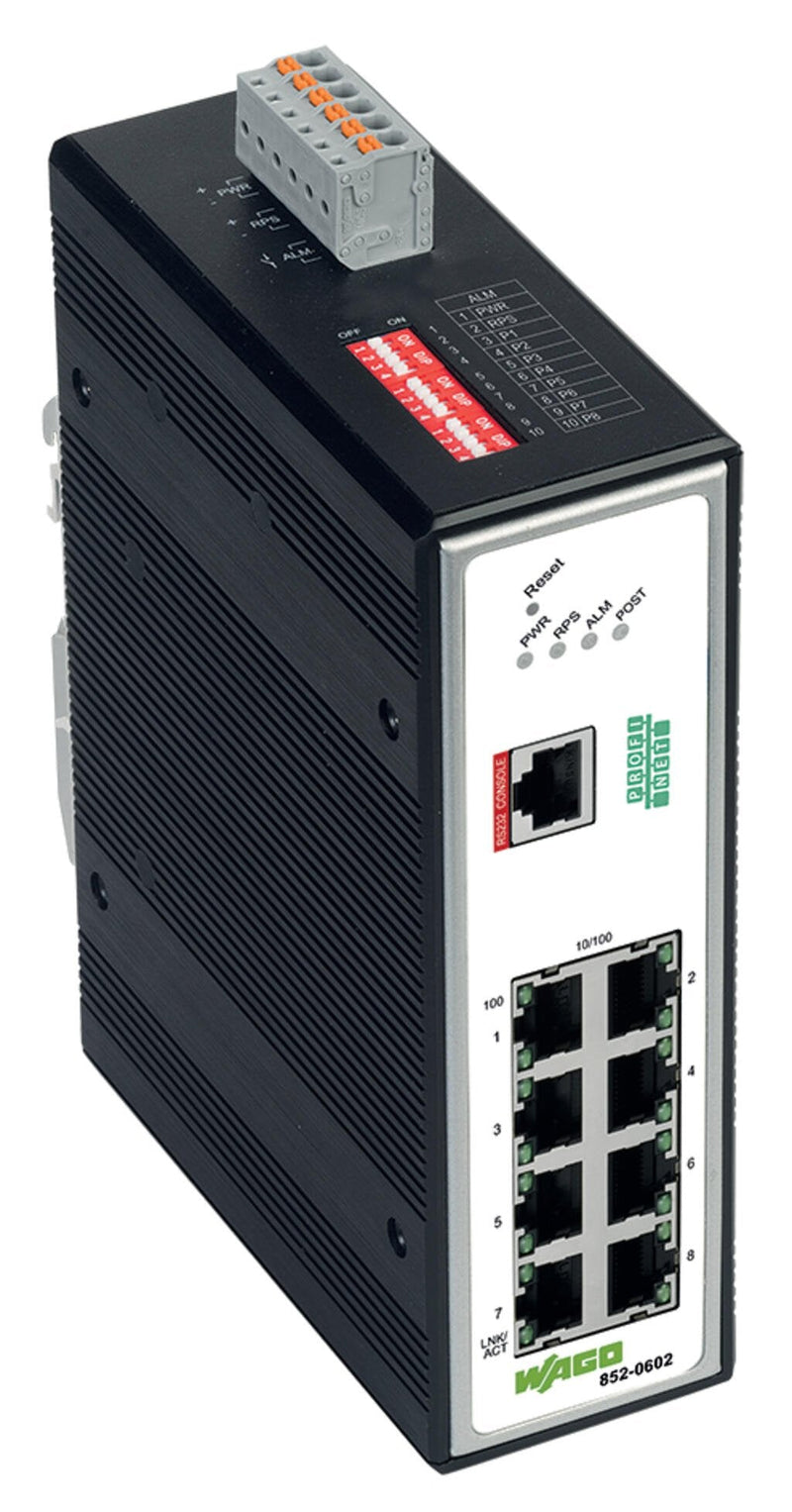 Wago 852-602 Industrial-managed-switch 8 Ports 100BASE-TX Profinet Black