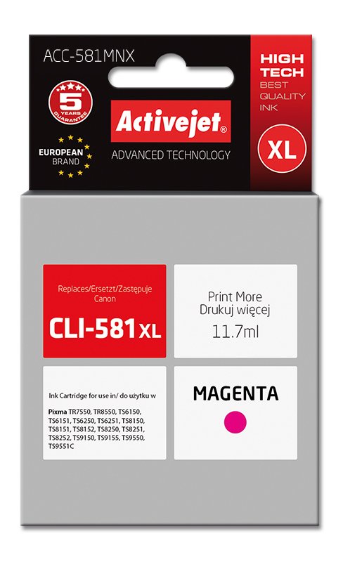 Activejet Ink ACC-581MNX (reemplazo CLI-581M XL - Supreme - 11 70ML - Magenta