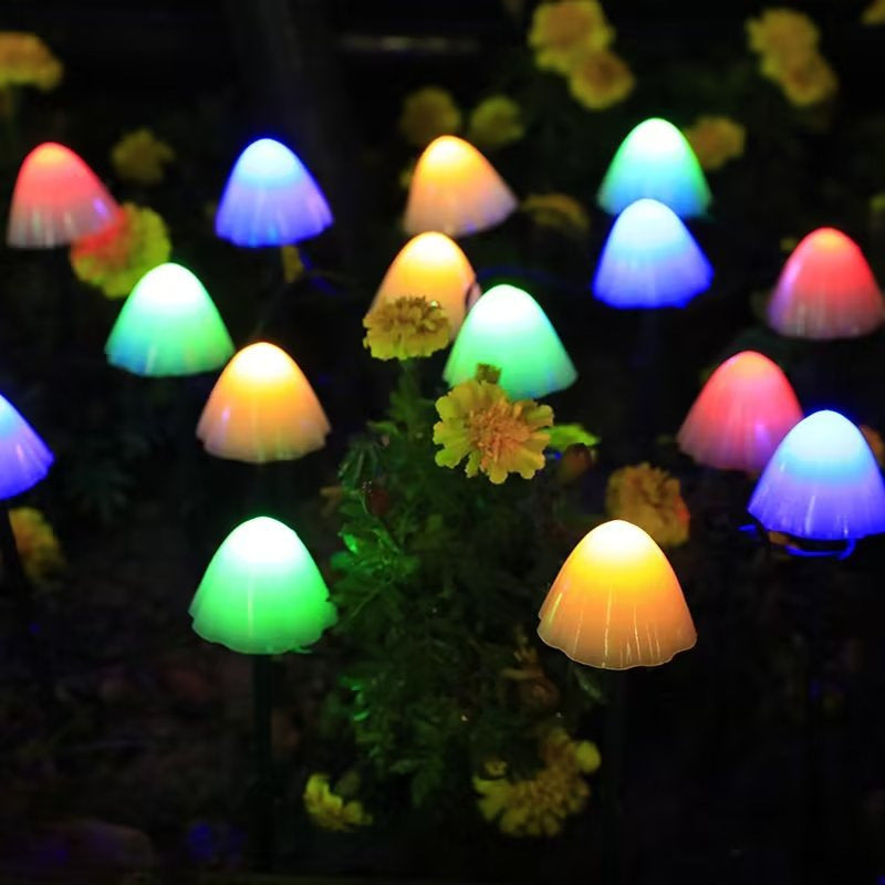 LED Solar-Powered Mushroom Path Lights String