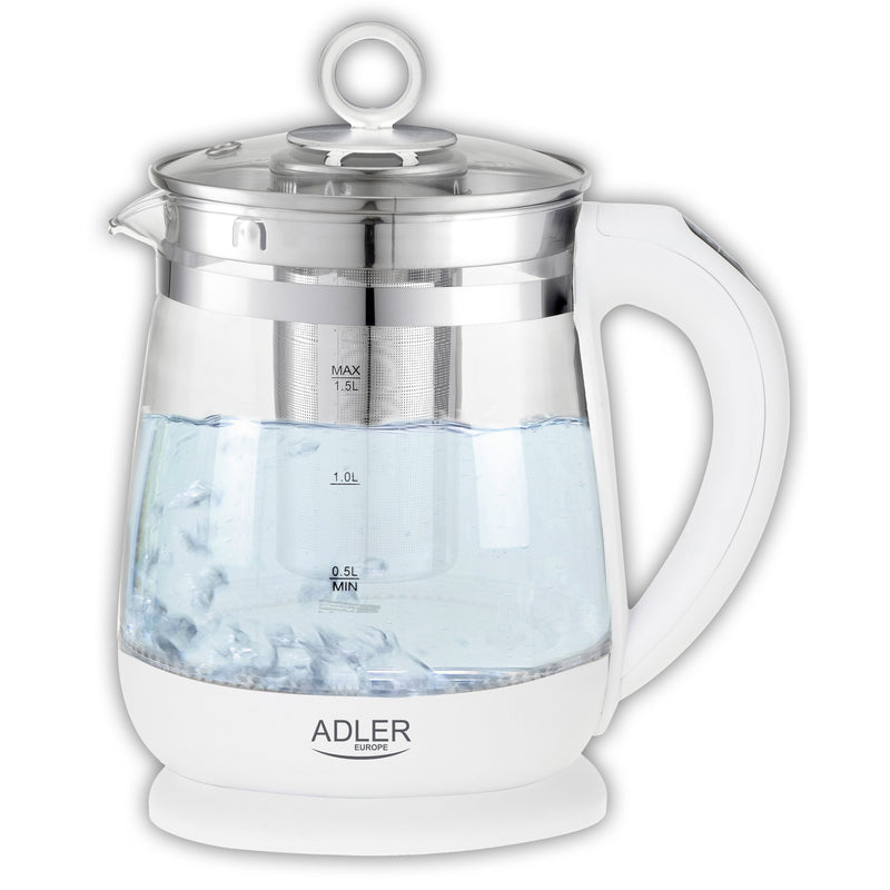 Adler Kettle Ad 1299, Eléctrico 1,5L, Jarra Glass Selector Temperatura, Wireless Retroilumin