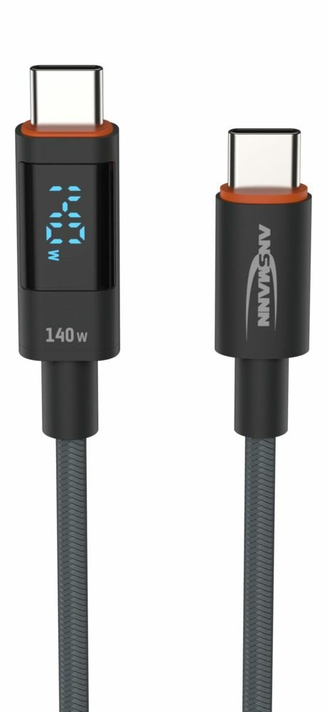 Ansmann Cable USB 2.0, USB-C Plug USB-C Plug (anthrazit, 2,0 Meter, PD 3.1, Laden With Bis Zu 140 Watt, Geslee