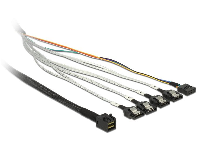Delock Cable Mini Sas SFF-8643 4 X SATA 7 Pin + Sideband 0,5M Metal