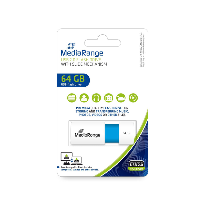 Mediarange USB Flash Drive 64GB USB 2.0 Colour Edt. Blue Claro