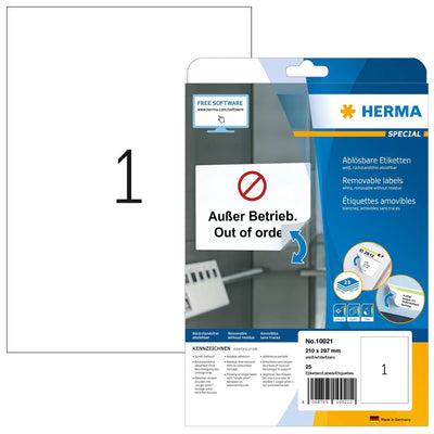 Herma Removable Labels 210X297 25 Sheets Din A4 25 Pcs. 10021 Labels — image 1