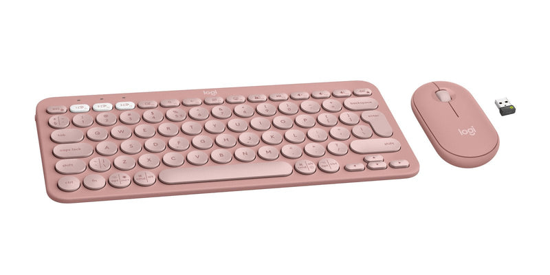 Logitech Keyboard English + Mouse Pebble 2 Combo RF Wireless + Bluetooth QWERTY Internacional Ee.uu. Pink