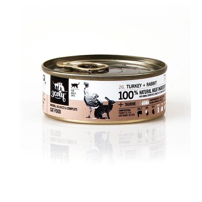3COTY Turkey With Rabbit - Comida Húmeda Gatos - 80G