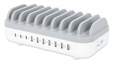 Manhattan Base Charging 180856 10-PORT USB 120W White Grey