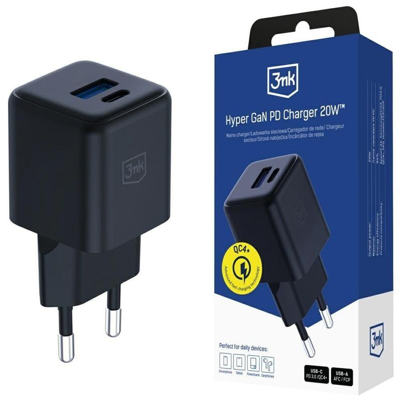 Charger Network Hyper GaN 20W 1x USB-A 1x USB-C Pd QC4 + Black