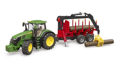Bruder Vehículo John Deere 7R 350M Remolque Expedición Green/Red Incl. 4 Troncos Árboles) — image 1