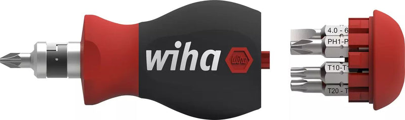 Wiha Screwdriver Stubby 1/4, With Charger Puntas Black/Red Stubby With 7 Puntas Dobles 43613