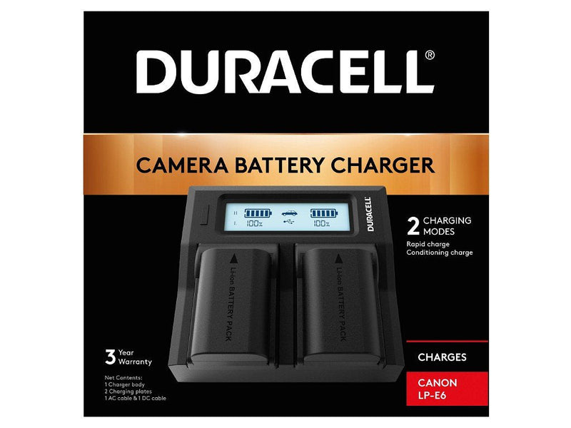 Duracell LED Dual Dslr Battery Charger For Canon LP-E6, LP-E6N, LP-E6NH DRC6103