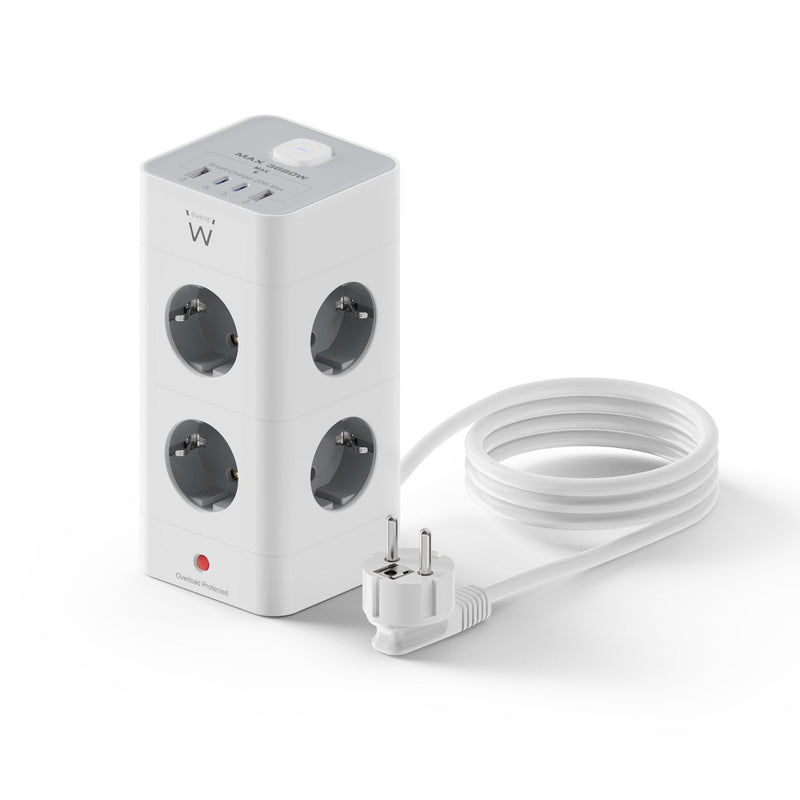 Ewent EW3864 Power Strip 8 Sockets Shucko + 2USB-A + 2USB-C