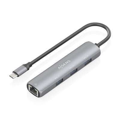 Aisens Dock USB-C a Ethernet Gigabit + Hub 3x USB-A, Grey 15CM — image 1